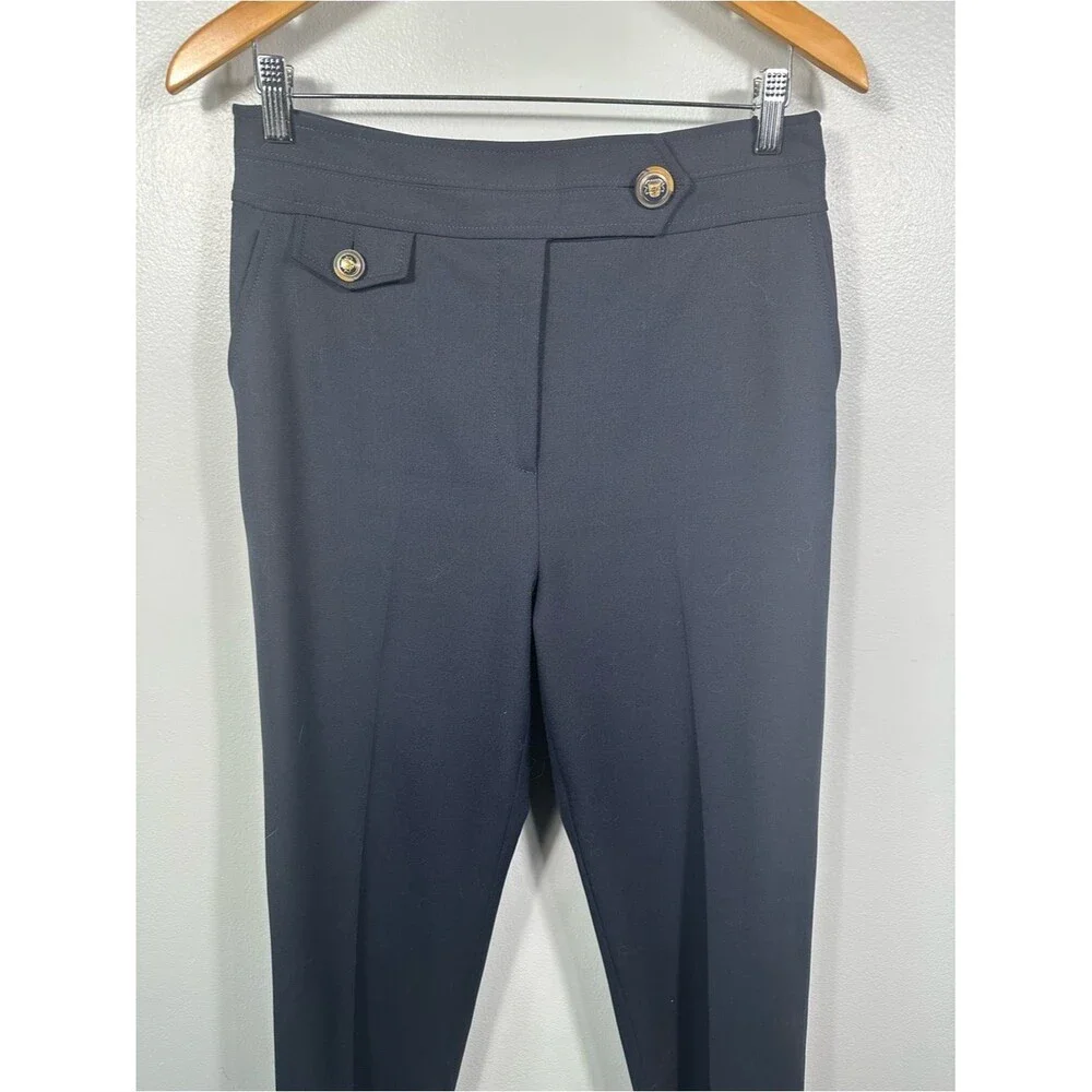 Veronica Beard Renzo Navy Blue Trouser Pants Creast Button Trouser Pants Size 10